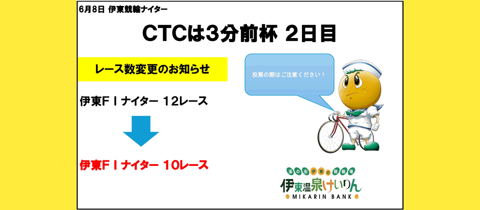 レース数変更のお知らせ